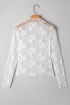 Sheer Floral Lace Mesh Mock Neck Elegant Long Sleeve Fitted Top